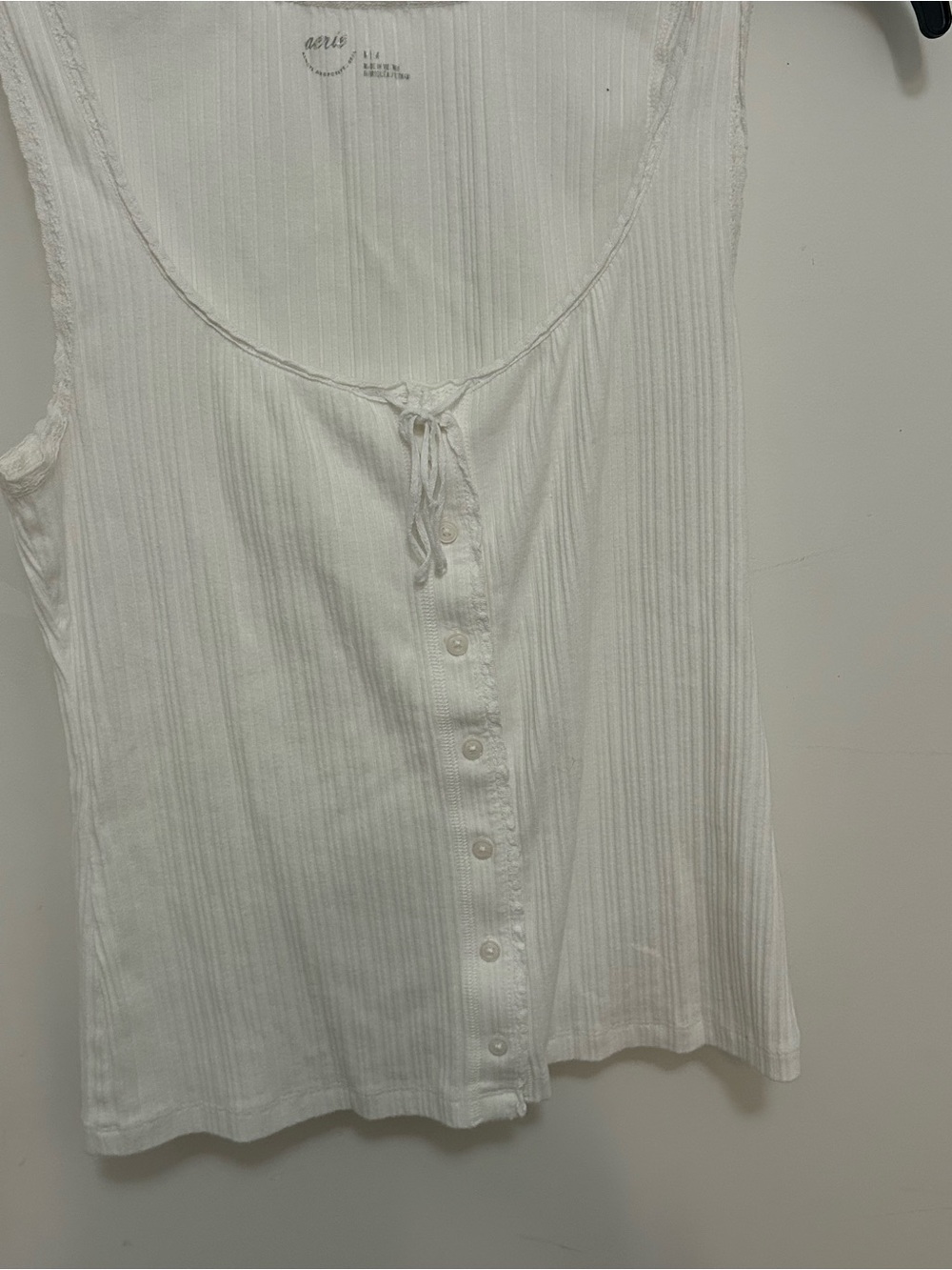 aerie White Ribbed Button-Down Tank with Tie